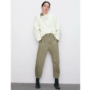 Zara Z1975 High Rise Paperbag Ankle Jeans with Elastic Waist with Front Pockets